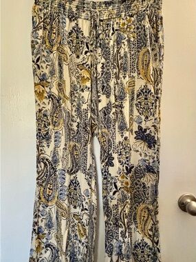 Maurices Cream Pants with Navy & Mustard Paisley Print